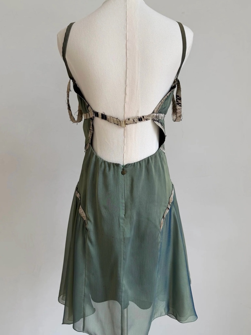 Roberto Just Cavalli Vintage Olive Green Iridescent Silk Mini Dress size 40 - Picture 4 of 8